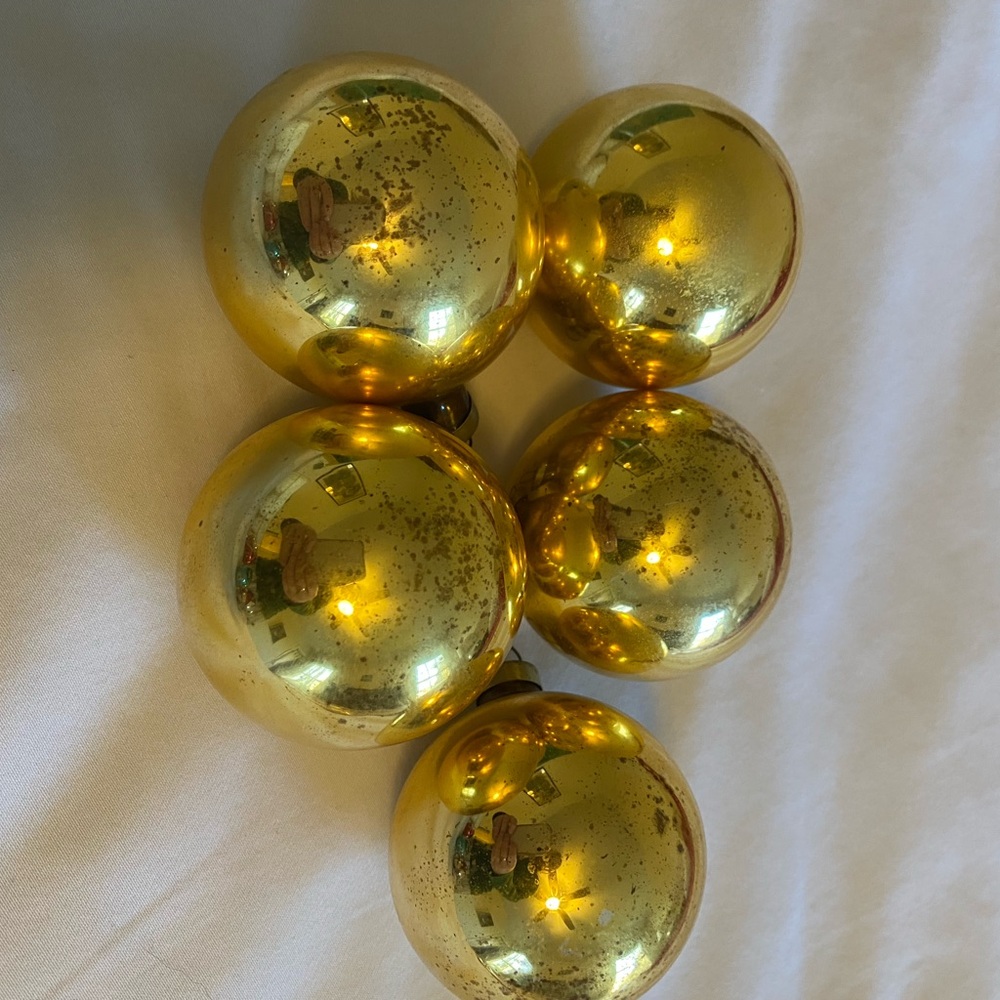 Vintage glass gold Christmas ornaments set of 5